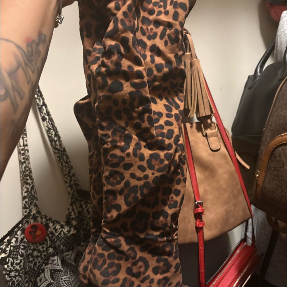 Jessica Simpson Leopard Print Brown Over-the-Knee Heeled Boots